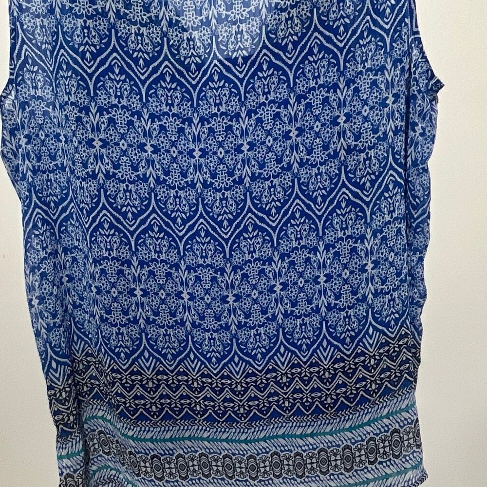 Liz Claiborne Womens Blue Tassel Tie Neck Tunic Sleeveless 2 in 1 Top Large Tall - Picture 11 of 12
